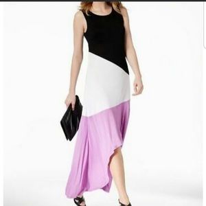 Black white purple high low dress